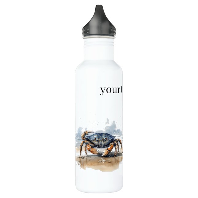 Blaue und orangefarbene Krabbe am Strand Edelstahlflasche (Links)