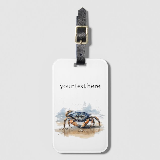 Blaue und orangefarbene Krabbe am Strand Gepäckanhänger (Vorderseite Vertikal)