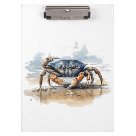 Blaue und orangefarbene Krabbe am Strand Klemmbrett