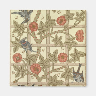 Blaue und orangefarbene Trellis-Tapete, 1864 Magnet