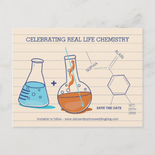 Blaue und Orangen-Save the Date Chemie-Postkarten Ankündigungspostkarte
