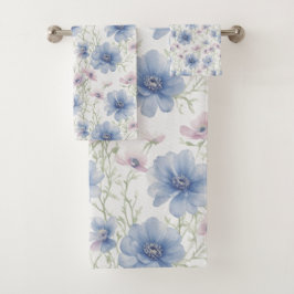Blaue und rosa Anemone Badhandtuch Set