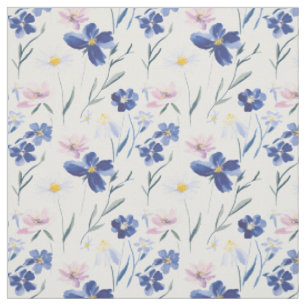 Blaue und rosa Aquarell-Wildblumen-Nahtlos-Muster Stoff