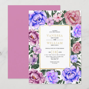 Blaue und rosa Aquarellfarben Blume Frühjahrshochz Einladung