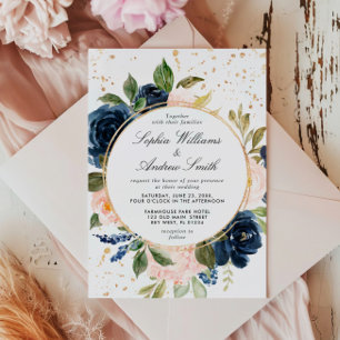 Blaue und rosa blaue Blume Kraut Hochzeit Einladung