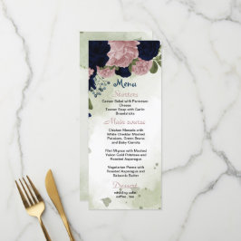 Blaue und rosa Blume Grüne Hochzeit Menükarte
