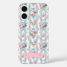 Blaue und rosa Blumen und Bows gestreift