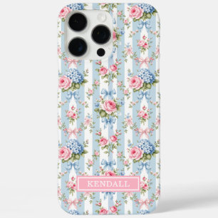 Blaue und rosa Blumen und Bows gestreift iPhone 16 Pro Max Hülle