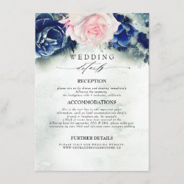 Blaue und rosa farbene Blume Hochzeitsinformatione Begleitkarte