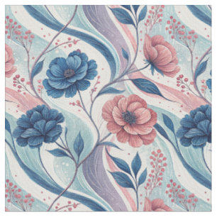 Blaue und rosa florale Schwirbel Botanisches Muste Stoff