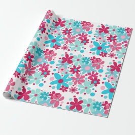 Blaue und rosa funkige Blume Geschenkpapier