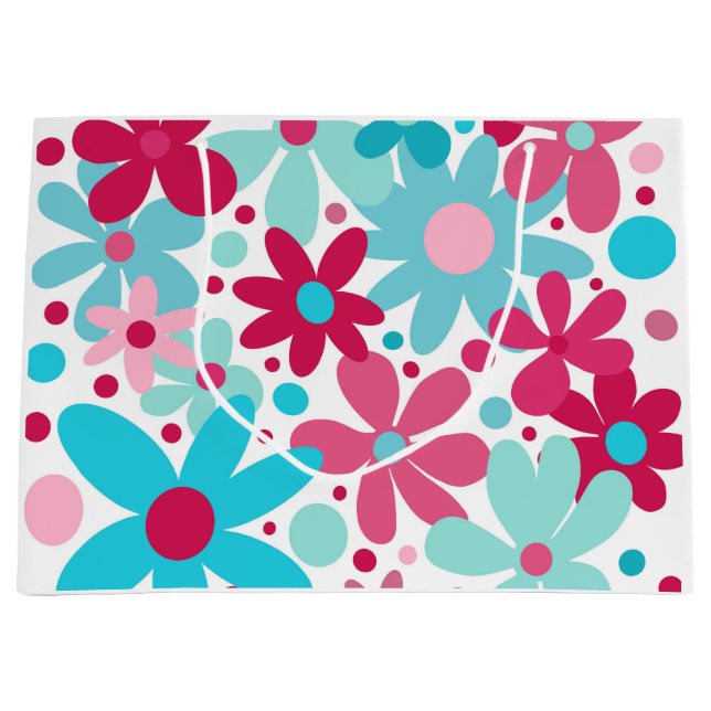 Blaue und rosa funkige Blume Große Geschenktüte (Vorderseite)