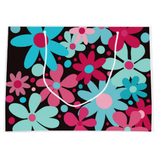 Blaue und rosa funky Blume große Geschenktasche Geschenktüte