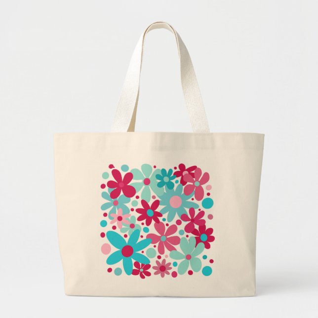 Blaue und rosa funky Blume Tote Tasche. Jumbo Stoffbeutel (Vorne)