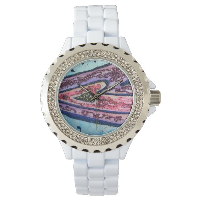 Blaue und rosa Glaubensrichtungen hören benutzerde Armbanduhr (Vorderseite)