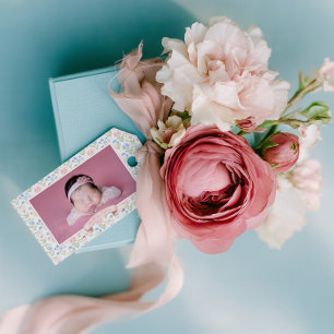 Blaue und rosa grandmillennial Blumen-Foto-Baby Geschenkanhänger