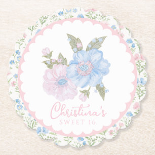 Blaue und rosa grandmillennial Blumen Sweet 16 Untersetzer