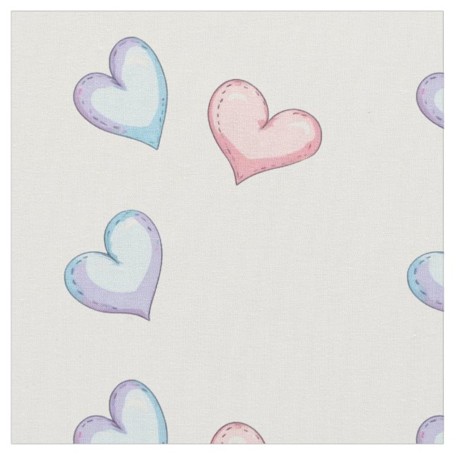 Blaue und rosa Herzen auf weißem Hintergrund Stoff (Nahaufnahme)