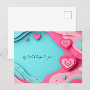 Blaue und rosa Herzen Papercut Valentinstag Postkarte