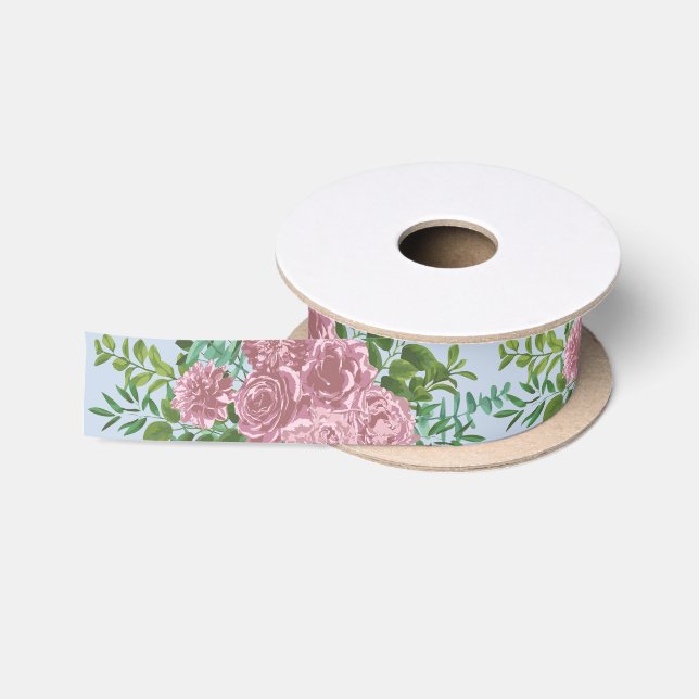 Blaue und rosa Hochzeitsheime Pastellblütenfrüchte Satinband (Spule)