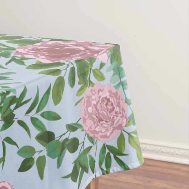 Blaue und rosa Hochzeitsheime Pastellblütenfrüchte Tischdecke (Beispiel)