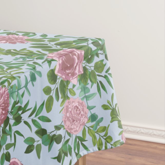 Blaue und rosa Hochzeitsheime Pastellblütenfrüchte Tischdecke (Beispiel)