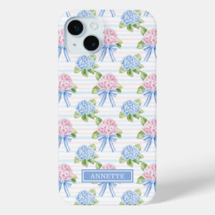Blaue und rosa Hortensien gestreift Case-Mate iPhone Hülle