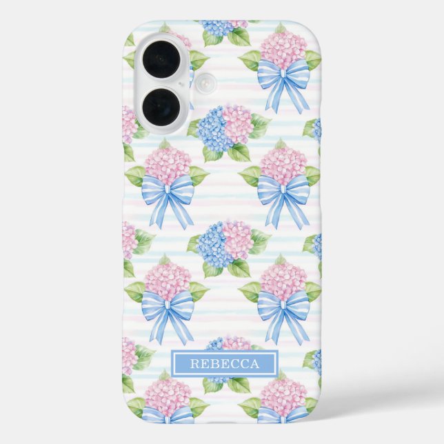 Blaue und rosa Hortensien  iPhone 16 Hülle (Rückseite)