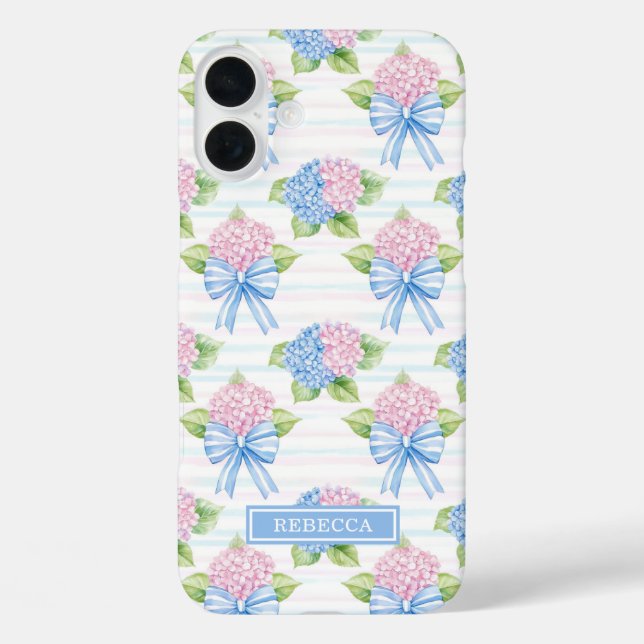 Blaue und rosa Hortensien  iPhone 16 Plus Hülle (Rückseite)