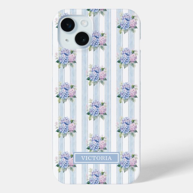 Blaue und rosa Hortensien mit Monogramm Case-Mate iPhone Hülle (Rückseite)