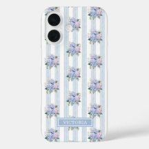 Blaue und rosa Hortensien mit Monogramm