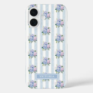 Blaue und rosa Hortensien mit Monogramm iPhone 16 Hülle