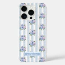 Blaue und rosa Hortensien mit Monogramm