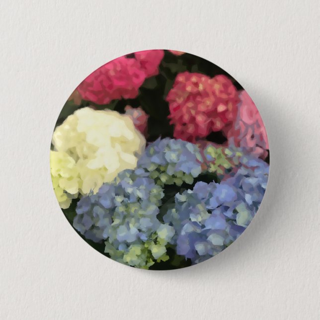 Blaue und rosa Hydrangea Digitale Blume Button (Vorderseite)