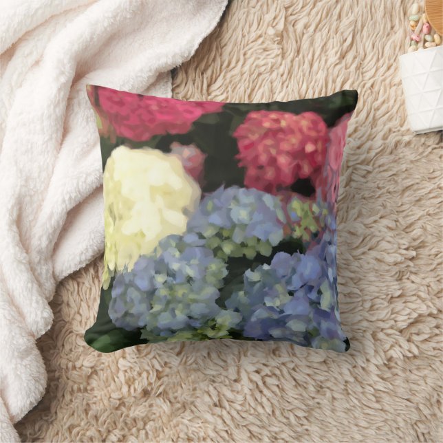 Blaue und rosa Hydrangea Digitale Blume Kissen (Decke)