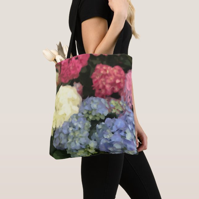 Blaue und rosa Hydrangea Digitale Blume Tasche (Von Nahem)