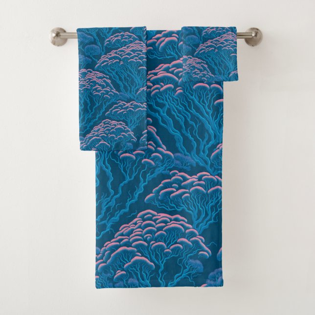 Blaue und rosa Korallenriff-Muster Badhandtuch Set (Insitu)