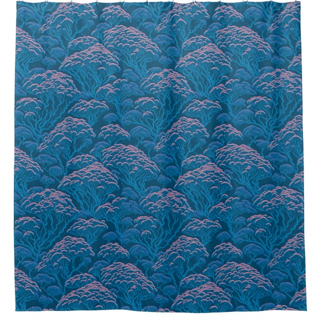 Blaue und rosa Korallenriff-Muster Duschvorhang (Vorderseite)