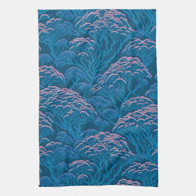 Blaue und rosa Korallenriff-Muster Geschirrtuch (Vertikal)