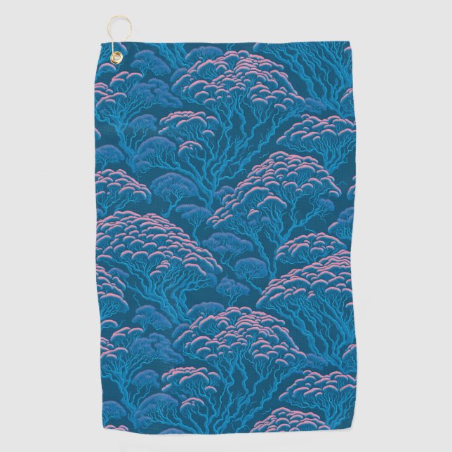 Blaue und rosa Korallenriff-Muster Golfhandtuch (Vorderseite)