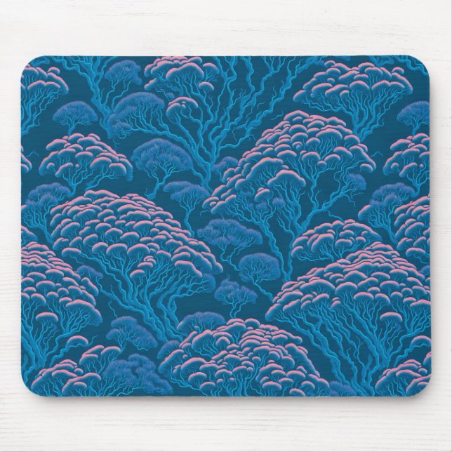 Blaue und rosa Korallenriff-Muster Mousepad (Vorne)
