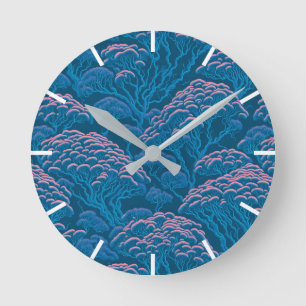 Blaue und rosa Korallenriff-Muster Runde Wanduhr