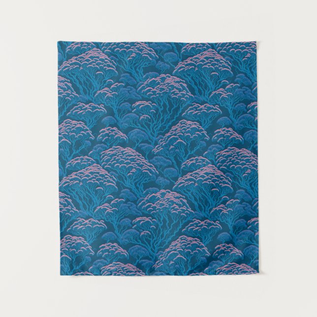 Blaue und rosa Korallenriff-Muster Wandteppich (Vorderseite)