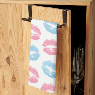 Blaue und rosa Lippenmuster, Lipstick, Kiss Geschirrtuch