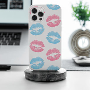 Blaue und rosa Lippenmuster, Lipstick, Kiss iPhone 15 Pro Max Hülle