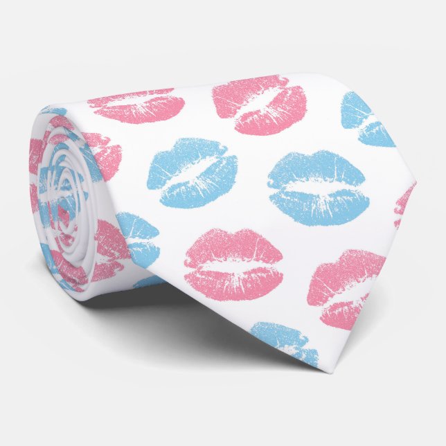 Blaue und rosa Lippenmuster, Lipstick, Kiss Krawatte (Gerollt)
