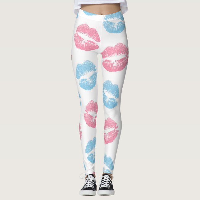 Blaue und rosa Lippenmuster, Lipstick, Kiss Leggings (Vorderseite)
