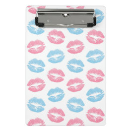 Blaue und rosa Lippenmuster, Lipstick, Kiss Mini Klemmbrett