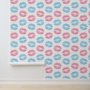 Blaue und rosa Lippenmuster, Lipstick, Kiss Tapete