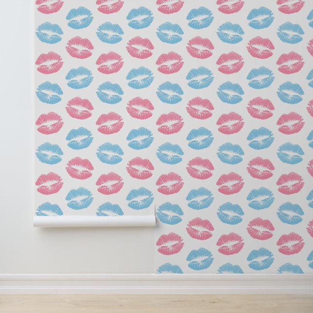 Blaue und rosa Lippenmuster, Lipstick, Kiss Tapete (Anwendung)